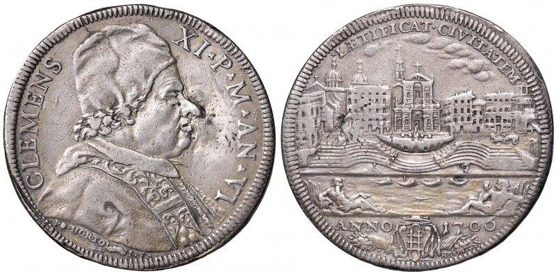 Clemente XI (1700-1721) Mezza piastra 1706 A VI – Munt. 55 AG (g 15,75) Traccia ...
