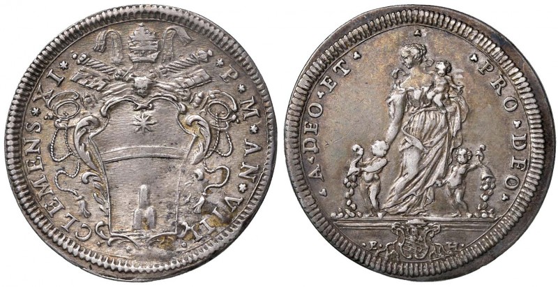 Clemente XI (1700-1721) Testone A. VIII – Munt. 60 AG (g 9,02) Bella patina
BB+...