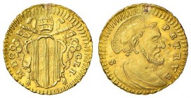 Benedetto XIV (1740-1758) Mezzo scudo 1751 – Munt. 34 AU (g 0,92) Traccia di appiccagnolo e fondi ripianati al R/ 
BB+