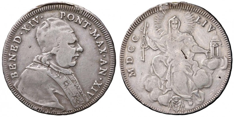 Benedetto XIV (1740-1758) Mezzo scudo 1754 A. XIV – Munt. 49 AG (g 12,94) R Trac...