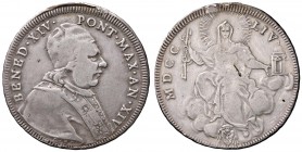 Benedetto XIV (1740-1758) Mezzo scudo 1754 A. XIV – Munt. 49 AG (g 12,94) R Traccia di appiccagnolo divelto, screpolatura al R/ 
MB