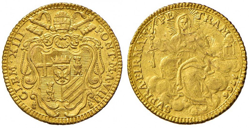 Clemente XIII (1758-1769) Zecchino 1766 A. VIII – Munt. 7 AU (g 3,42) Graffi al ...