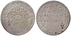 Pio VI (1774-1799) 60 Baiocchi 1796 A. XXII – Munt. 62 MI (16,38) Colpi al bordo. Porosa e con piccole ossidazioni
qBB