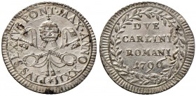 Pio VI (1774-1799) 2 Carlini 1796 A. XXII – Munt. 81 MI (g 4,18) Splendido esemplare dall’argentatura brillante
FDC