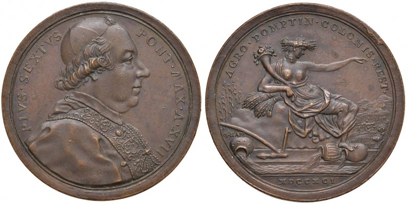 Pio VI (1775-1799) Medaglia 1791 A. XVII – Opus: Hamerani – AE (g 24,10 – Ø 39,8...