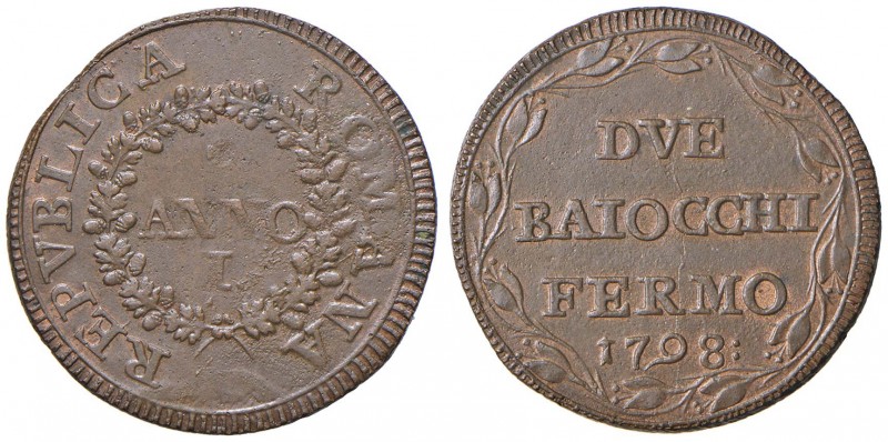 Repubblica romana (1798-1799) Fermo - 2 Baiocchi 1798 – Bruni 20 CU (g 16,03) R ...
