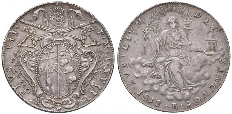 Pio VII (1800-1823) Bologna – Scudo 1818 A. XVIII – Nomisma 256 AG (g 26,69) 
B...
