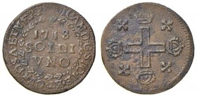 Vittorio Amedeo II (1680-1713) Soldo 1718 – MIR 888b MI (g 2,04) Di insolita conservazione per questo tipo di moneta
BB+
