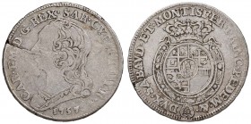 Carlo Emanuele III (1730-1773) Quarto di scudo 1757 – Nomisma 177 AG (g 8,57) R Frattura di tondello, macchie, graffi al bordo 
MB+