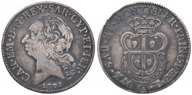 Carlo Emanuele III (1755-1773) Monetazione per la Sardegna - Quarto di scudo 1771 – Nomisma 193 AG R 
MB+