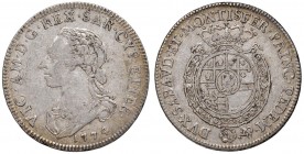 Vittorio Amedeo III (1773-1796) Quarto di scudo 1774 – Nomisma 347 AG (g 8,74) RR Modeste macchie
qBB/BB