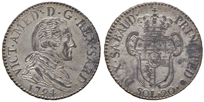 Vittorio Amedeo III (1773-1796) 20 Soldi 1794 – Nomisma 363 MI (g 4,94) 
SPL/SP...