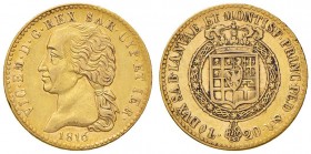 Vittorio Emanuele I (1814-1821) 20 Lire 1816 – Nomisma 508 AU RR Colpetti al bordo, depositi al R/. Graffio al D/
qBB