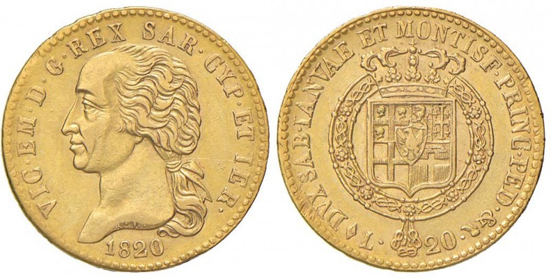 Vittorio Emanuele I (1802-1821) 20 Lire 1820 – Nomisma 512 AU R Minimo graffiett...
