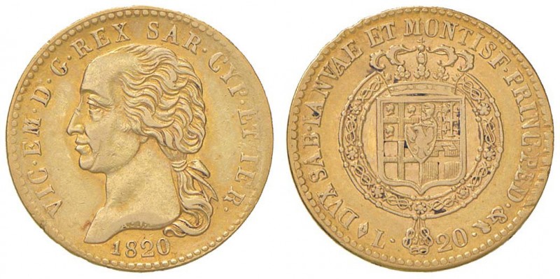 Vittorio Emanuele I (1802-1821) 20 Lire 1820 – Nomisma 512 AU R 
BB
