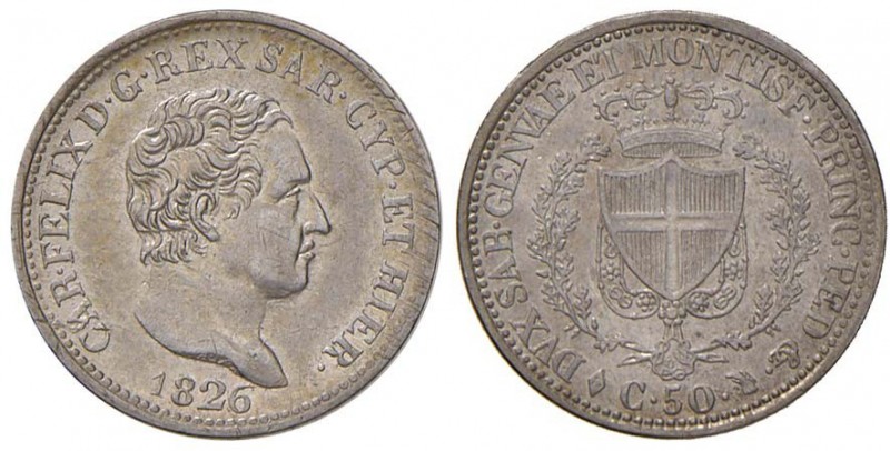 Carlo Felice (1821-1831) 50 Centesimi 1826 T – Nomisma 602 AG Minimi graffietti ...