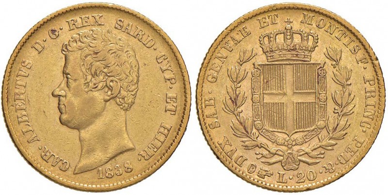 Carlo Alberto (1831-1849) 20 Lire 1838 T – Nomisma 650 AU R Minimo graffietto al...