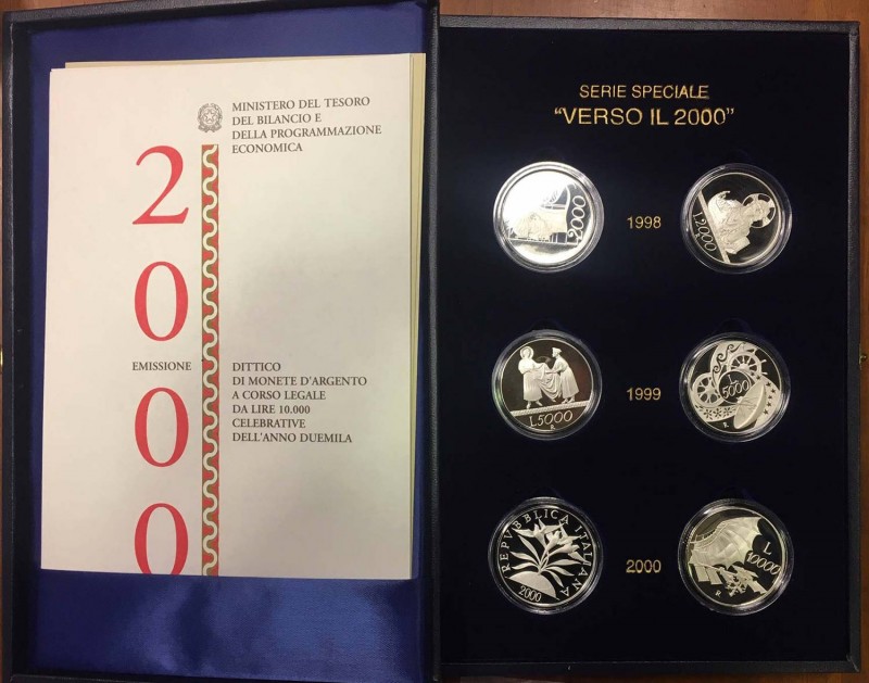 REPUBBLICA ITALIANA (1947-) Serie Speciale “Verso il 2000”. Sei monete in AG in ...