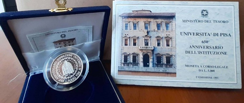 REPUBBLICA ITALIANA (1947-) 5.000 Lire 1993 – AG Università di Pisa. Lotto di du...