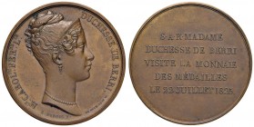 MEDAGLIE FRANCESI Per la visita della principessa Maria Carolina di Borbone, duchessa di Berry, alla zecca di Parigi - Medaglia 1825 - Bronzo – 42,3 m...