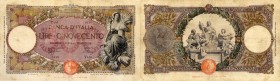Banca d’Italia – 500 Lire 21/10/1938 T150 9446 – Gig. BI 29O Pieghe stirate, leggere macchie
MB
