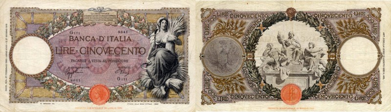 Banca d’Italia – 500 Lire 27/02/1940 G171 8841 – Gig. BI 29R Pieghe. Strappo e f...