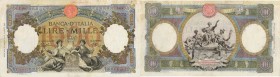 Banca d’Italia – 1.000 Lire 23/08/1943 F199 7375 – Gig. BI47A RRR Strappi restaurati in alto, modeste pieghe ed in sostanza un buon biglietto
BB...