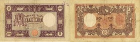 Banca d’Italia – 1.000 Lire 11/08/1943 G17 093342 – Gig. BI 48A R Pieghe e restauri, timbro al verso
MB
