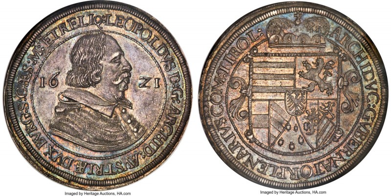 Archduke Leopold Taler 1621 MS63 NGC, Hall mint, KM264.5, Dav-3330. Displaying L...
