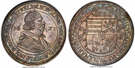 Archduke Leopold Taler 1621 MS63 NGC, Hall mint, KM264.5, Dav-3330. Displaying Leopold, Archduke of the Tirol and Hall mint. Dressed in silver tone ov...