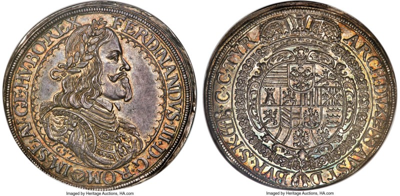 Ferdinand III Taler 1657 MS62 NGC, Vienna mint, KM1004, Dav-A3184. Lilac and ste...