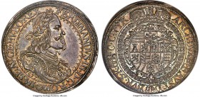 Ferdinand III Taler 1657 MS62 NGC, Vienna mint, KM1004, Dav-A3184. Lilac and steel-toned with flaring highlights of golden color held within the perip...