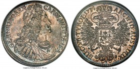 Karl VI Taler 1734 MS64 NGC, Hall mint, KM1617, Dav-1054. Silver-toned to the obverse, with cascading brilliance held within the legends and a shimmer...