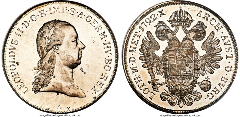 Leopold II Taler 1792-A MS63 PCGS, Vienna mint, KM2100, Dav-1173. Ultra-watery i...
