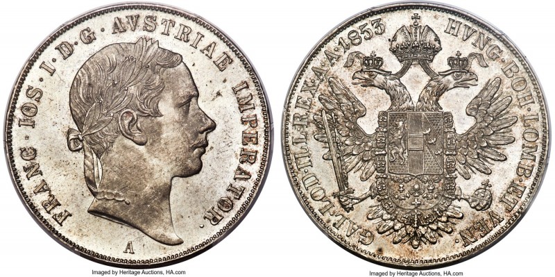 Franz Joseph I Taler 1853-A MS65 PCGS, Vienna mint, KM2243.1, Dav-17. A frosty g...