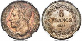 Leopold I 5 Francs 1833 MS66 NGC, Brussels mint, KM3.1, Dav-50. Position B variety. A praiseworthy survivor graced with a silty obverse patina that co...
