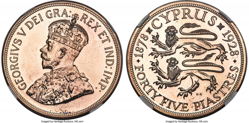 British Colony. George V Proof 45 Piastres (5 Shillings) 1928 PR65 NGC, London m...