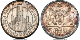 Free City Proof 5 Gulden 1923 PR64 Cameo PCGS, KM147, Dav-68. Highly attractive, with mirror fields and an iridescent amber, blue, and magenta patina ...