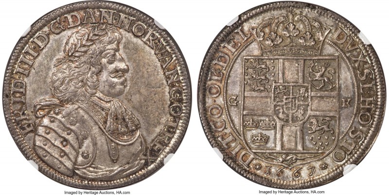 Frederick III Speciedaler 1667-GK MS65 NGC, Copenhagen mint, KM288, Dav-3555, He...