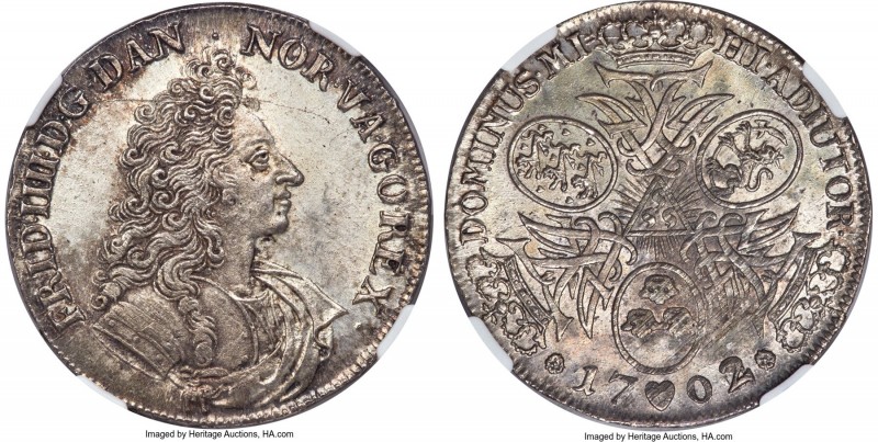 Frederick IV Krone (4 Mark) 1702/0 MS65 NGC, Copenhagen mint, KM448, Dav-A1287. ...