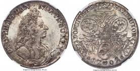 Frederick IV Krone (4 Mark) 1702/0 MS65 NGC, Copenhagen mint, KM448, Dav-A1287. A laudable conditional survivor in every sense, the offering preserves...