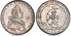 Frederick V Reisedaler (6 Mark) 1749-W MS63 NGC, Copenhagen mint, KM575 (reverse of this coin illustrated on the back cover of the 6th ed.), Dav-1301,...