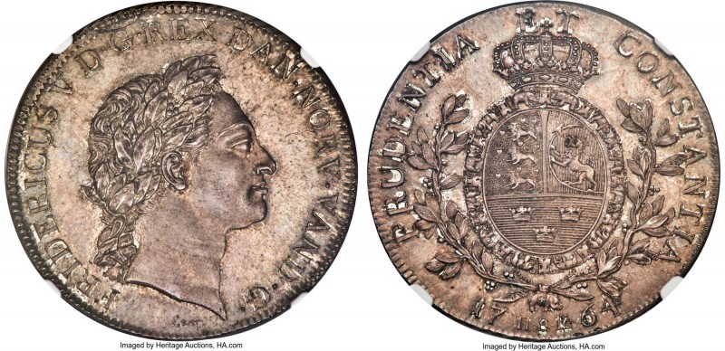 Frederick V Speciedaler 1764-IHW/IW MS66 NGC, Copenhagen mint, KM601, Dav-1302B,...