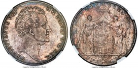 Christian VIII Speciedaler 1845-FF MS64 NGC, Copenhagen mint, KM720.2, Hede-3C. Blanketed in a fine silver patina with undertones of sienna and irides...
