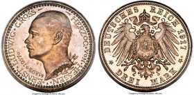 Hesse-Darmstadt. Ernst Ludwig Proof 3 Mark 1917-A PR64 PCGS, Berlin mint, KM376, J-77. Struck as a Proof-only issue in a limited mintage of 1,333. Dre...
