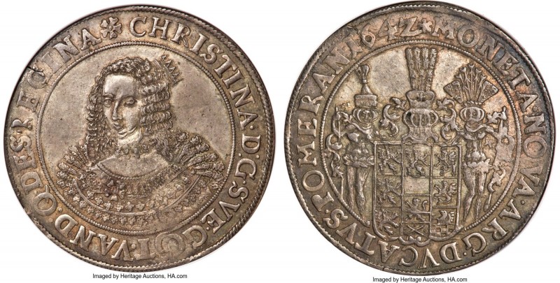 Pomerania - Swedish Occupation. Christina Taler 1642 MS63 NGC, Stettin mint, KM1...