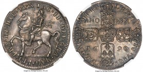 James II silver Proof Restrike "Gunmoney" Crown 1690-Dated PR65 NGC, Dublin mint(?), KM103.1a (Rare; listed as overstruck), S-6585, D&F-371, cf. Timmi...