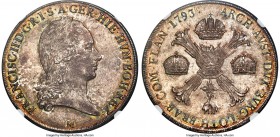 Milan. Franz II (I) Crocione (Taler) 1793-M MS65 NGC, Milan mint, KM239, Dav-1390. Exceptional so well-preserved, with a steel and lilac patina coveri...