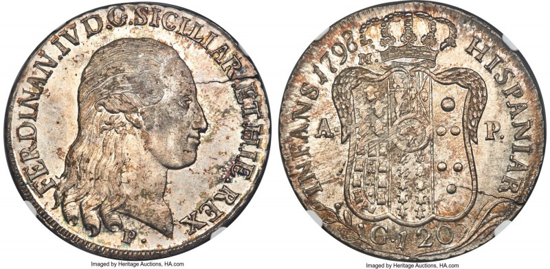 Naples & Sicily. Ferdinando IV 120 Grana 1798 P-AP MS65 NGC, Naples mint, KM215,...