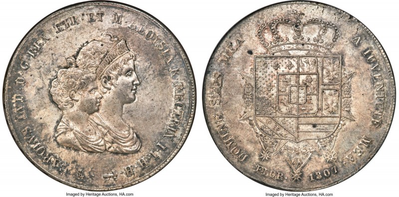 Tuscany. Carlo Ludovico & Maria Louisa 10 Lire 1807 MS64 NGC, Florence mint, KM-...